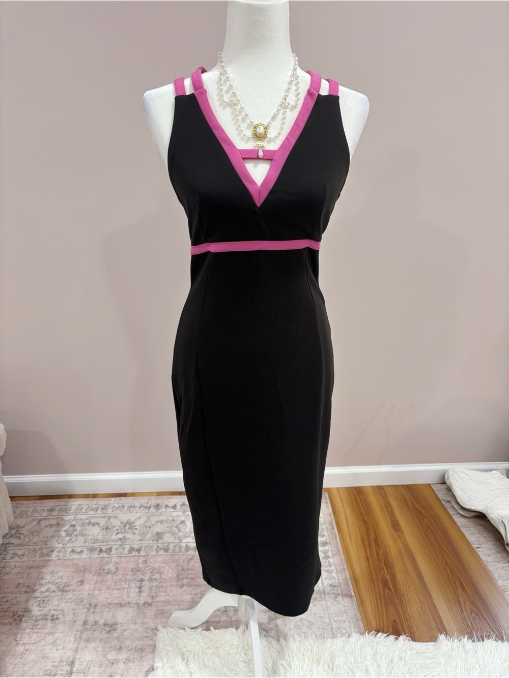 Black Sheath Dress with Pink Trim